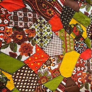 Retro Patchwork Quilt in Orange, Green & Yellow materiel a little over a yard